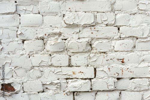 Image of Old white brick and stone wall. Texture for background usage photo