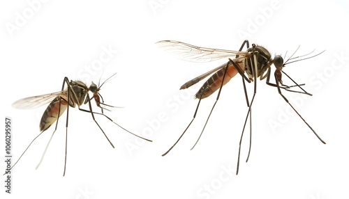 A Swarm of Mosquitoes in Flight Against a White Background,Swarm of mosquitoes, detailed insect wings, flying insects, white background, macro photography, high contrast,78