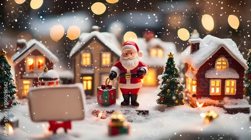 merry Christmas and happy new year with Santa Claus, snowman, deer and wreath. Holiday in winter season, Generative ai