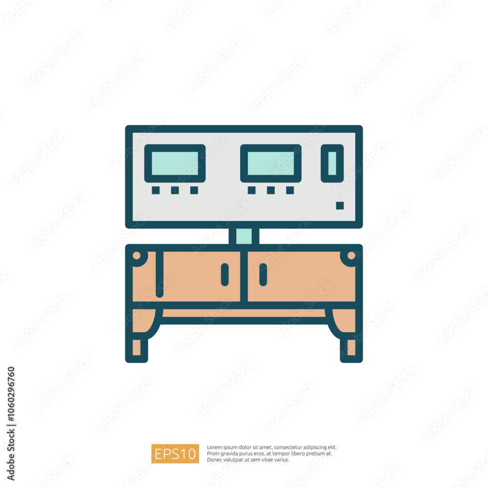 A minimalist illustration of a modern TV stand featuring two screens on top, showcasing a sleek design suitable for contemporary living spaces. A minimalist illustration of a modern TV stand featuring two screens on top, showcasing a sleek design suitable for contemporary living spaces.