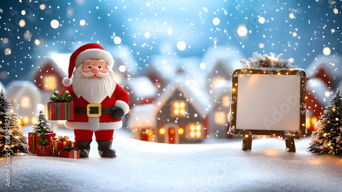 merry Christmas and happy new year with Santa Claus, snowman, deer and wreath. Holiday in winter season, Generative ai
