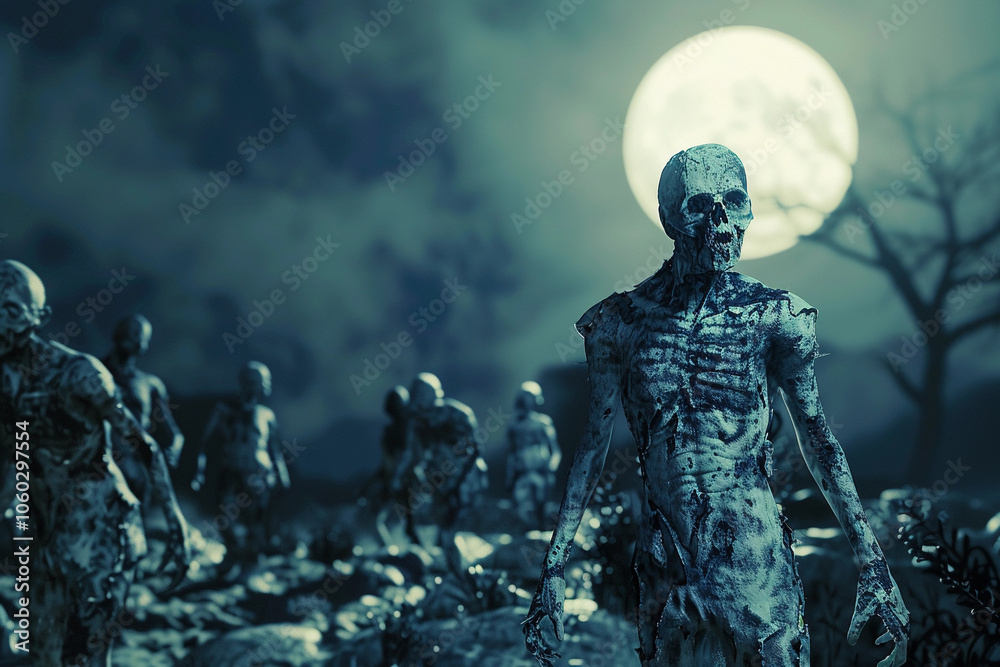 Scary zombie wandering in street with dramatic lighting on Halloween Scary zombie wandering in street with dramatic lighting on Halloween