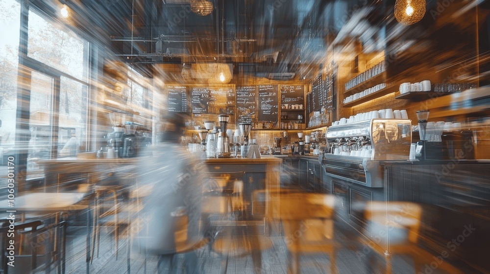 Blurred View of a Lively Cafe Interior with Wooden Decor and Lighting Blurred View of a Lively Cafe Interior with Wooden Decor and Lighting