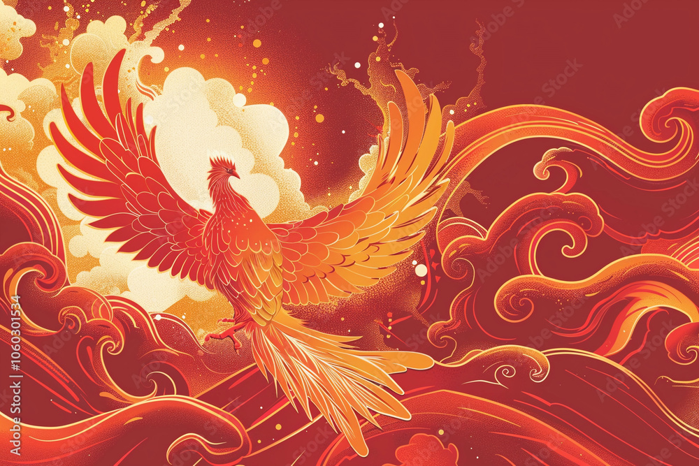 Obraz premium Fantastically beautiful mythological bird phoenix from bright fire