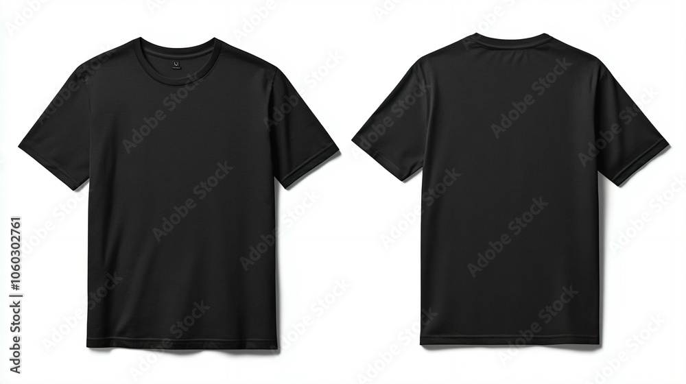 minimalist mockup of plain black tshirt front and back views isolated on white background perfect for showcasing custom designs or branding concepts minimalist mockup of plain black tshirt front and back views isolated on white background perfect for showcasing custom designs or branding concepts