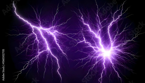 Purple Lightning bolt strike set. Isolated white background. Zeus, God, Jupiter, Thor, mytho photo