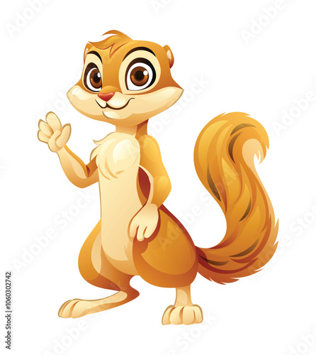 Cartoon xerus waving hand. Vector illustration isolated on white background