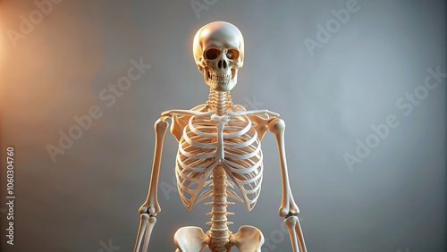 Skeleton with organic protrusion in medium shot, symbolizing light and life