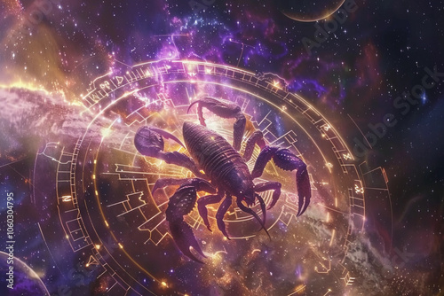 Astrological abstract composition with Scorpio zodiac sign symbol photo