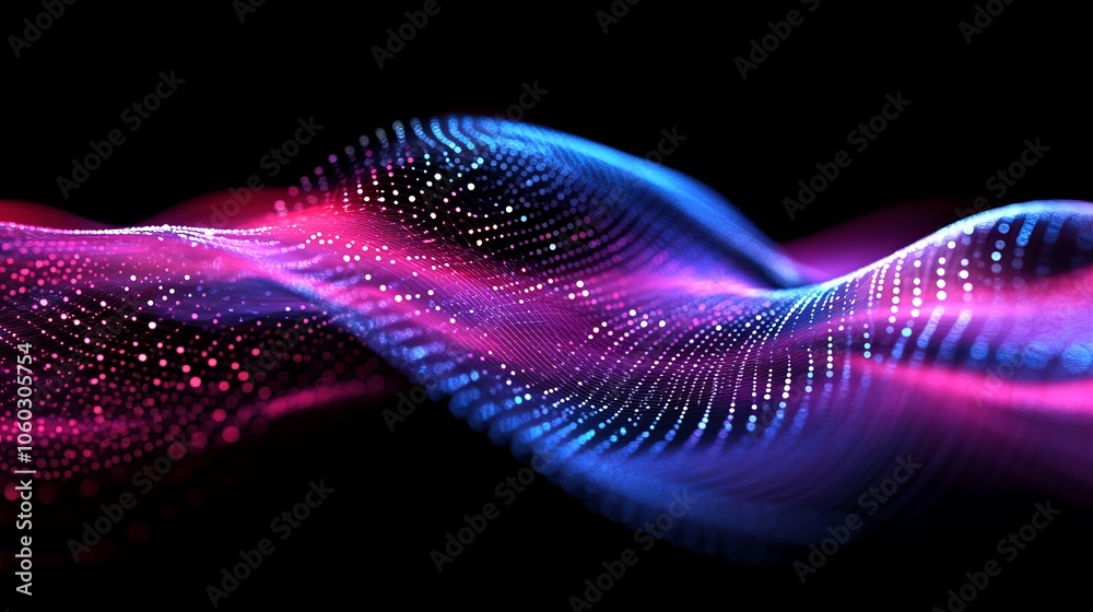 Abstract Digital Wave of Pink and Blue Dots on Black Background Abstract Digital Wave of Pink and Blue Dots on Black Background