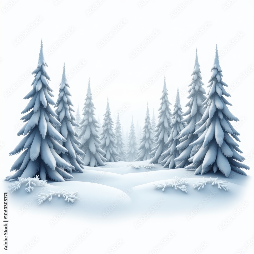 Obraz premium Snow-covered pine trees line a path in a tranquil, wintry landscape, evoking serene and peaceful emotions. Generative, AI.