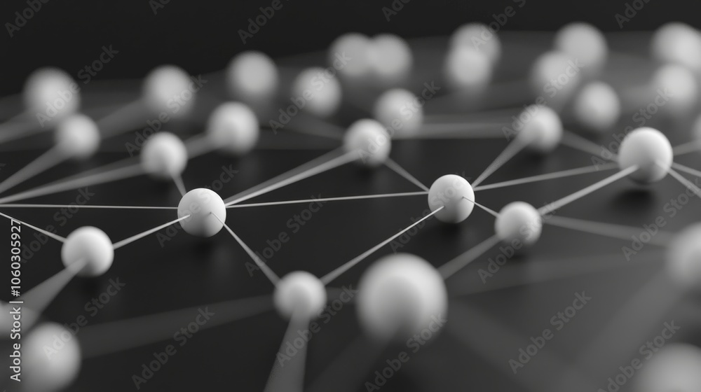 Connecting Points A 3D Render of a Network of White Spheres on a Black Background