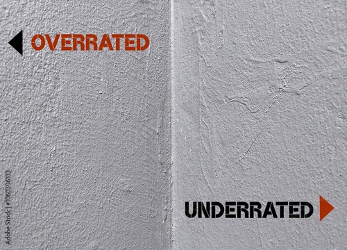 Wall with different direction to Overrated (Something praised but in fact is not so impressive) and underrated (Something that is not talked about a lot, but offers great quality) photo
