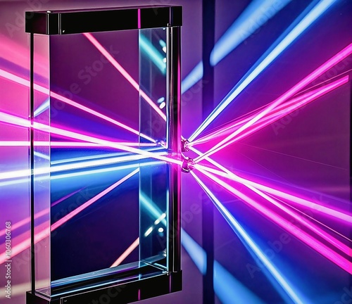 generative ai illustration of colorful laser beams penetrating a mirror