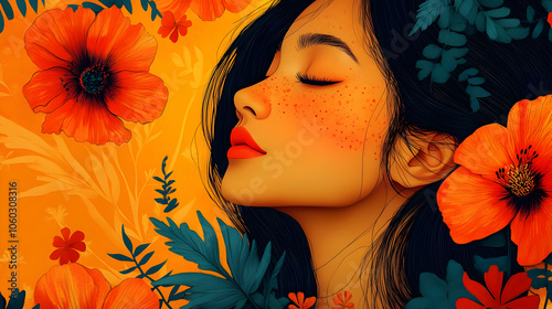 Woman with Flowers Illustra...