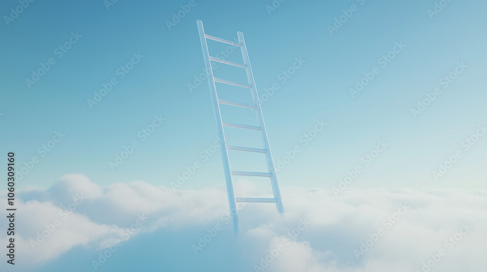 A ladder reaching up into the clouds symbolizing ambition and dreams A ladder reaching up into the clouds symbolizing ambition and dreams