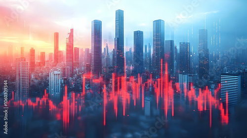 Cityscape with Red Lines Ab...