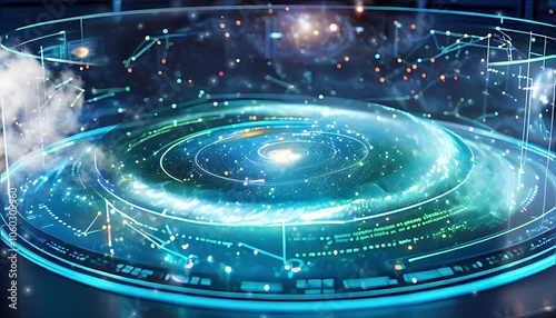 Wallpaper Mural Futuristic holographic display of a solar system model, showcasing scientific exploration, technological advancement, and the vastness of the universe. Torontodigital.ca