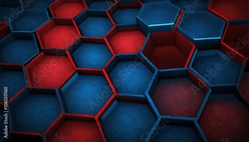 Minimalistic Abstract Red Hexagons Background with Soft Ambient Lighting and Copy-Space,futuristic, copy space, design element, abstract, hexagon, red, background,945