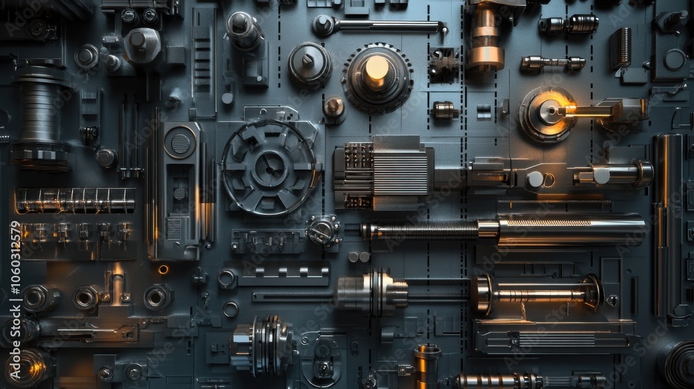 The concept of Computer Numerical Control (CNC) Automation in dark steel and silver colors The concept of Computer Numerical Control (CNC) Automation in dark steel and silver colors