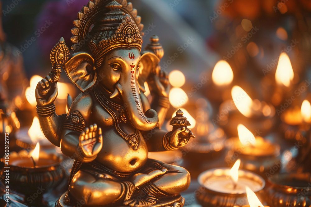 Fototapeta premium Greeting card with bright holiday composition for Ganesh Chaturthi