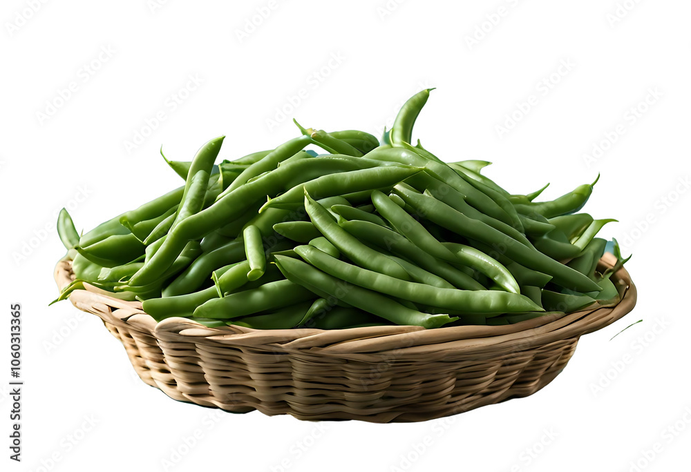 Fresh green beans in a wicker basket. Fresh green beans in a wicker basket.