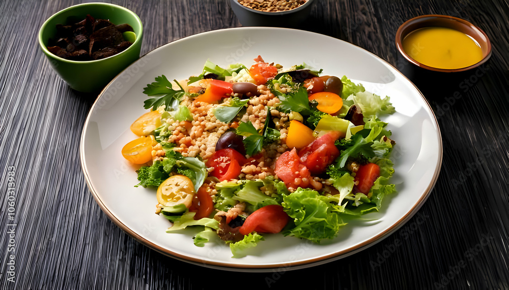Satisfying grain-based salads with unique dressings. Satisfying grain-based salads with unique dressings.