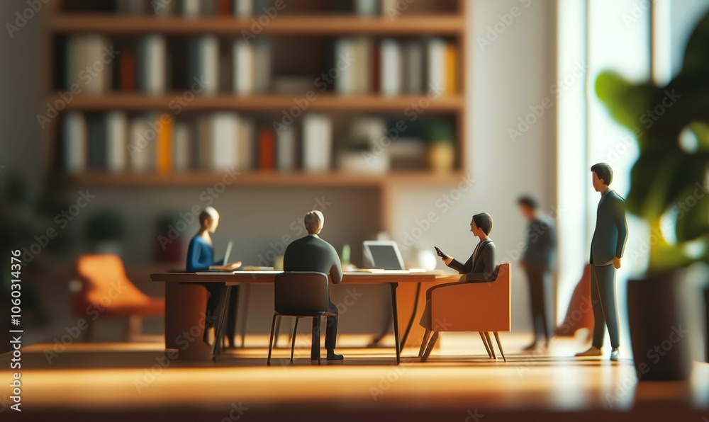 Fototapeta premium Miniature figures in an office setting.