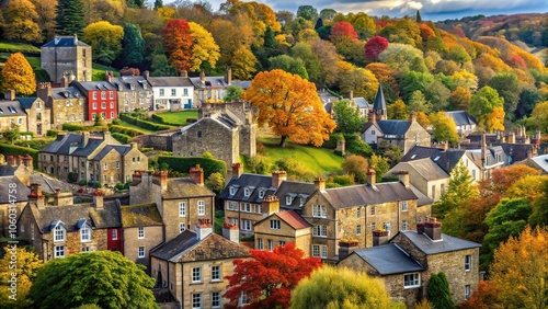 Beautiful view of Macro Houses in Richmond North Yorkshire with autumn colors photo