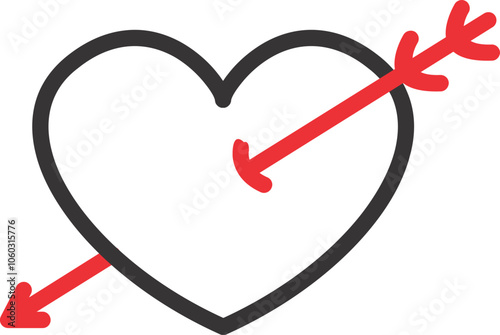 heart shape symbol black and red with arrow 