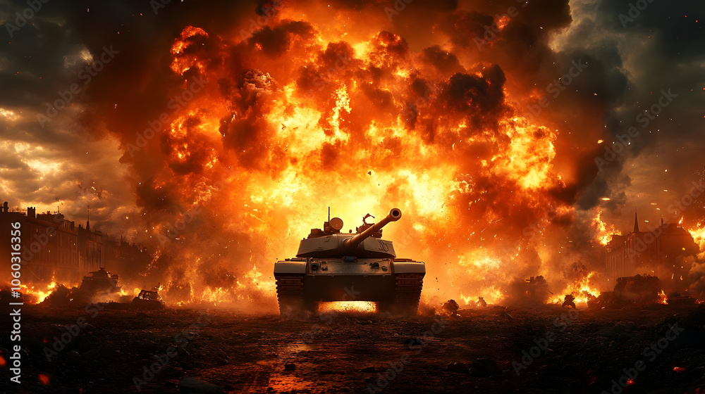 Tank in a War Zone - Illustration Tank in a War Zone - Illustration