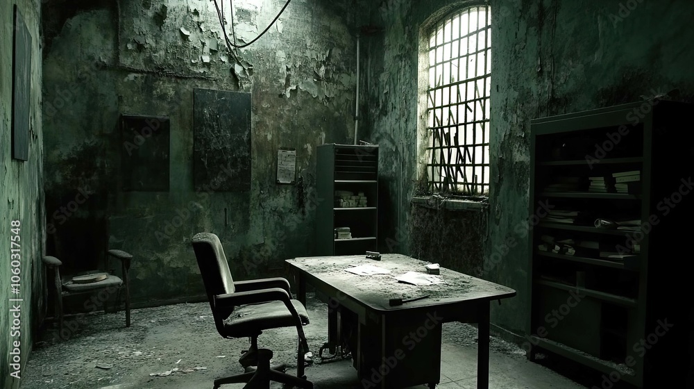 Abandoned Interrogation Room interior Abandoned Interrogation Room interior