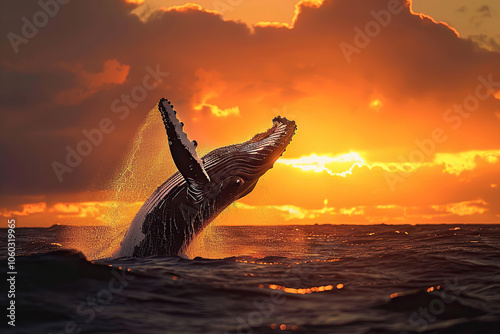 Fantastically beautiful majestic huge whale in ocean