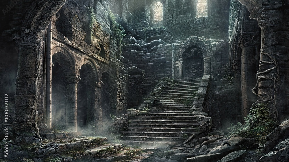 Fototapeta premium Ancient Ruins with Hidden Horrors interior