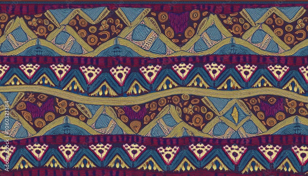 Vibrant Tribal Textile Pattern: Seamless earthy tones and geometric designs. A rich tapestry of cultural motifs Vibrant Tribal Textile Pattern: Seamless earthy tones and geometric designs. A rich tapestry of cultural motifs