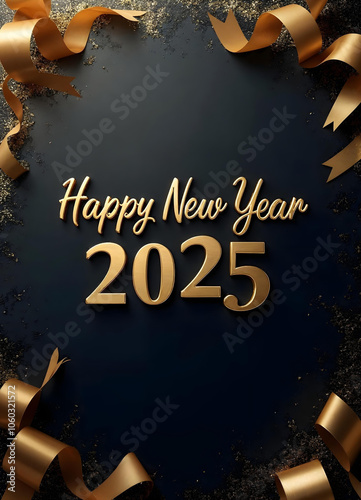 Happy New Year 2025 - Elegant Ribbons and frame background