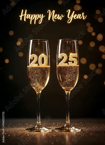 Happy New Year 2025 inside champagne glasses v2