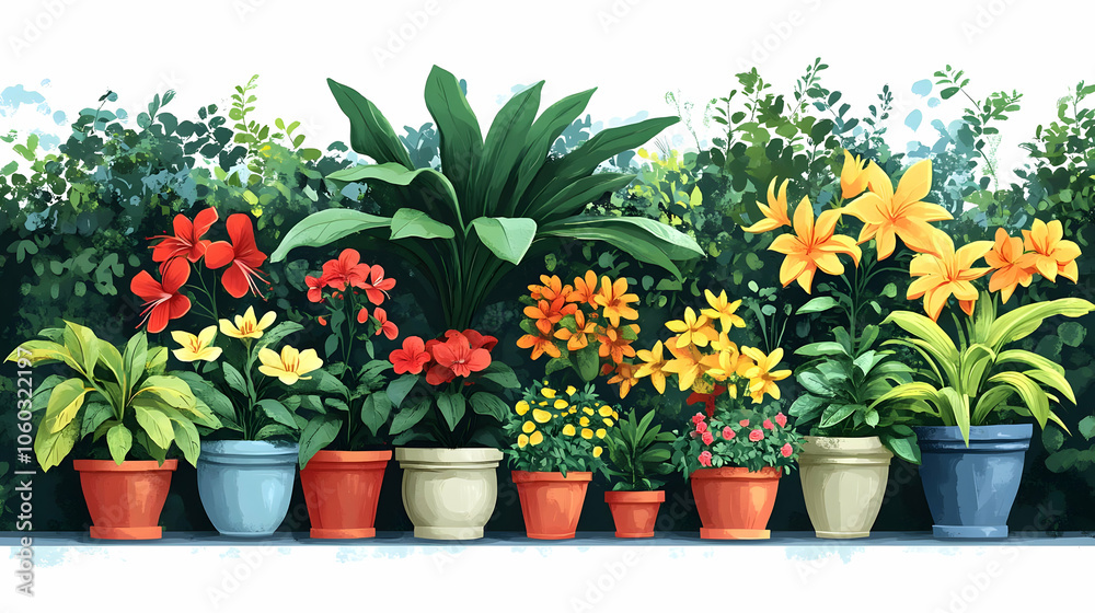 Colorful Potted Plants Illustration Colorful Potted Plants Illustration