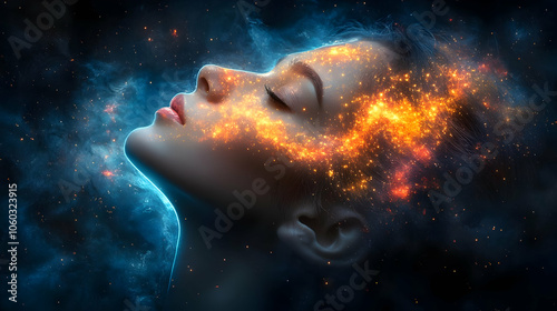 Woman's Face with Glowing S...