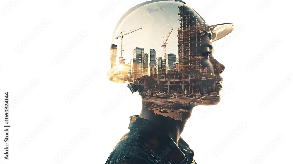 construction worker double-exposure portrait
looking right isolated on a white background construction worker double-exposure portrait
looking right isolated on a white background