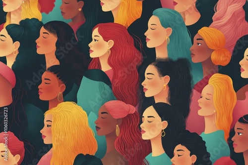 happy womens day greeting card design, portrait of woman in flowers. ai generated