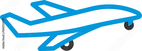 illustration of an airplane blue body with black tyres 