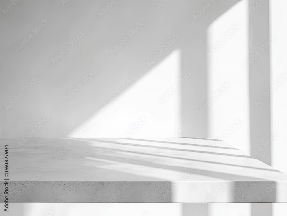 Obraz premium White background, empty table top with shadows, light and shadow effects