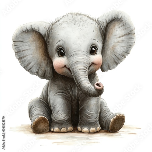 A cute baby elephant clipart, animal element, digital painting, pastel, isolated on white background.