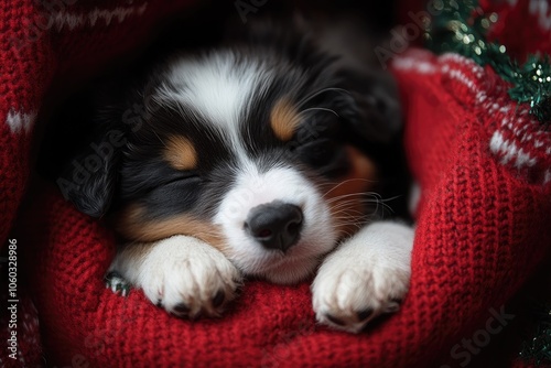 Wallpaper Mural Australian shepherd puppy sleeping in christmas stocking Torontodigital.ca