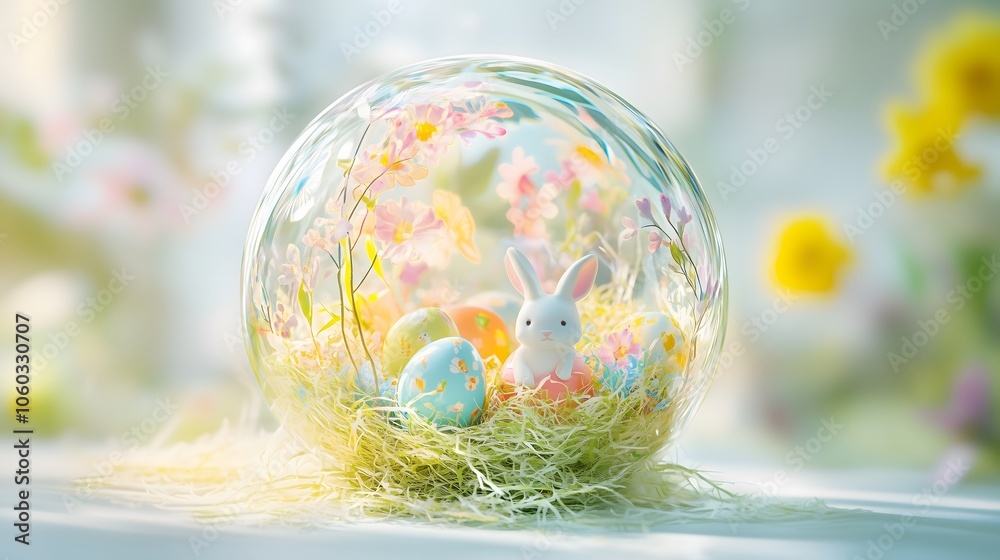 An Easter crystal ball, Bunny Glass ball An Easter crystal ball, Bunny Glass ball