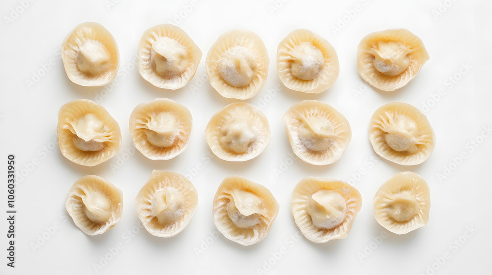 overhead view of Baozi ,asian dumplings, dim sum, ravioli, buuz, pelmeni, pyanse, khinkali or manti isolated on white background, concept for cooking overhead view of Baozi ,asian dumplings, dim sum, ravioli, buuz, pelmeni, pyanse, khinkali or manti isolated on white background, concept for cooking