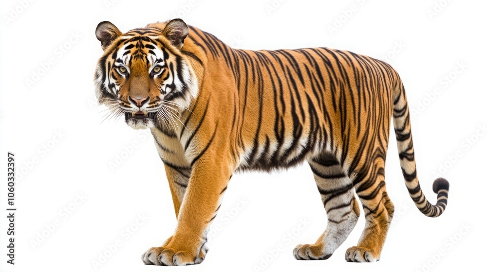 royal tiger isolated on white background clipping path included. The tiger is staring at its prey. Hunter concept royal tiger isolated on white background clipping path included. The tiger is staring at its prey. Hunter concept