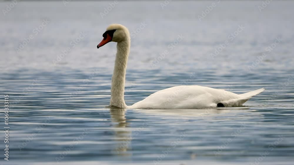 A Majestic Swan Gliding Gracefully on Serene Waters Beneath a Beautiful Clear Sky. Bodensee. Swiss A Majestic Swan Gliding Gracefully on Serene Waters Beneath a Beautiful Clear Sky. Bodensee. Swiss