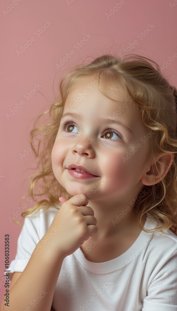 A young child smiles with wonder, looking upwards in an indoor setting, capturing a moment of curiosity. A young child smiles with wonder, looking upwards in an indoor setting, capturing a moment of curiosity.